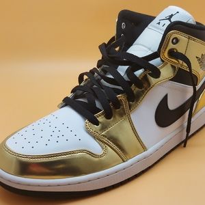 Jordan 1 Mid Metallic Gold Black White - Size 12
